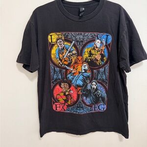 Layer 8 Black Graphic Tee with Colorful Design